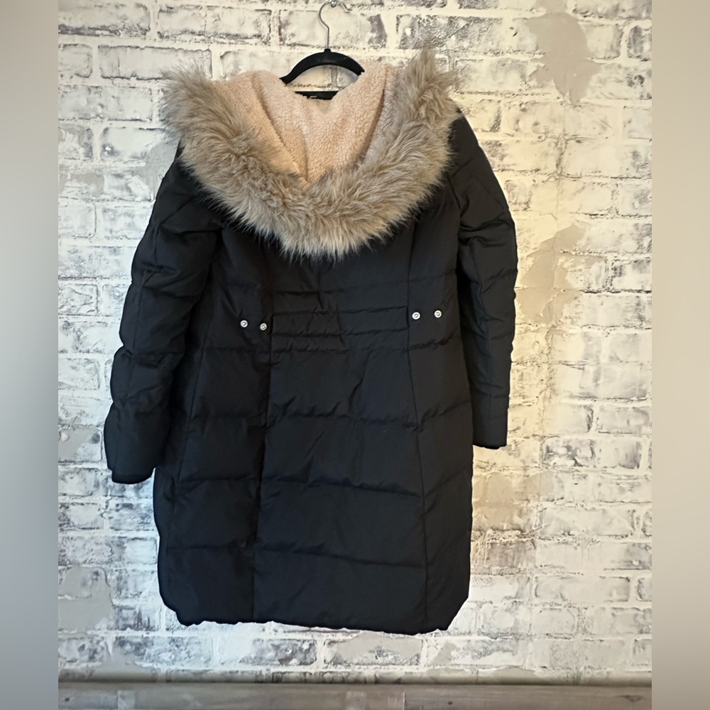 Ralph Lauren Long Black Puffer Coat Faux Fur Hood - Picture 2 of 10